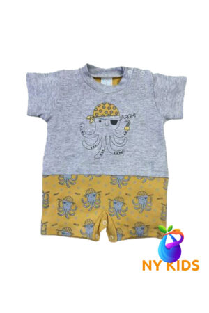 Macacão Curto Cinza e Mostarda P. Ref. 2439